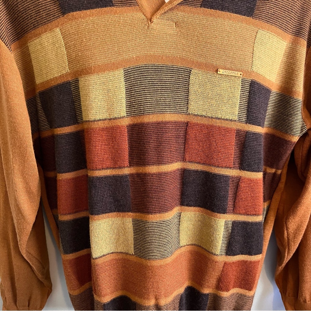 Crocodile International Men's Size L Multicolor Brown Collared LS Sweater - Picture 3 of 12